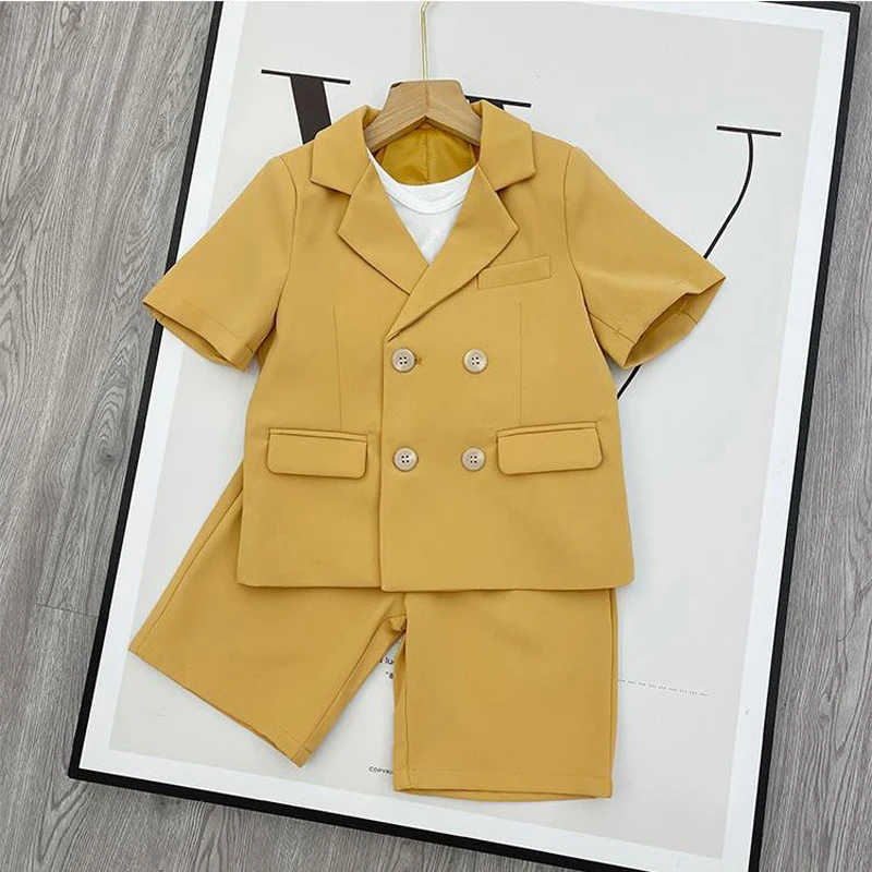2022 Summer Childrens Short-sleeved Suit Set Kids Performance Catwalk Party Dress Costume Kids Blazer Shorts 2pcs Cl
