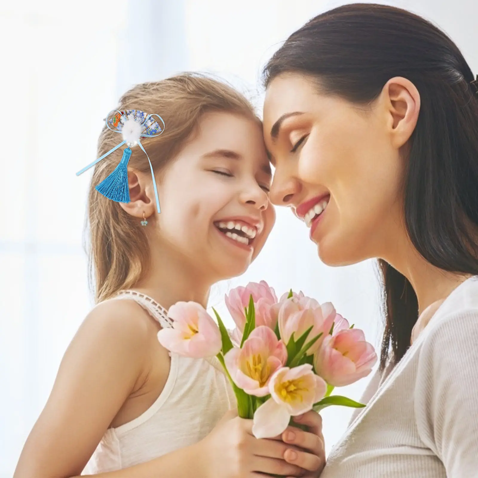 1쌍 팬 모양 태슬 헤어핀 새해 천 헤어핀 어린이 머리 장식 축제 파티 새해 머리 장식 헤어밴드 장식