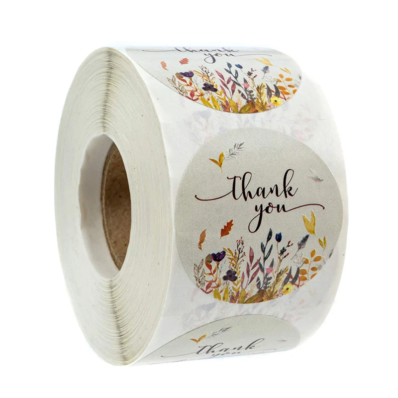 Thank You Stickers Autumn Floral Seal Labels 50-500pcs Round Label For Package Personalized Decoration Stationery Sticker