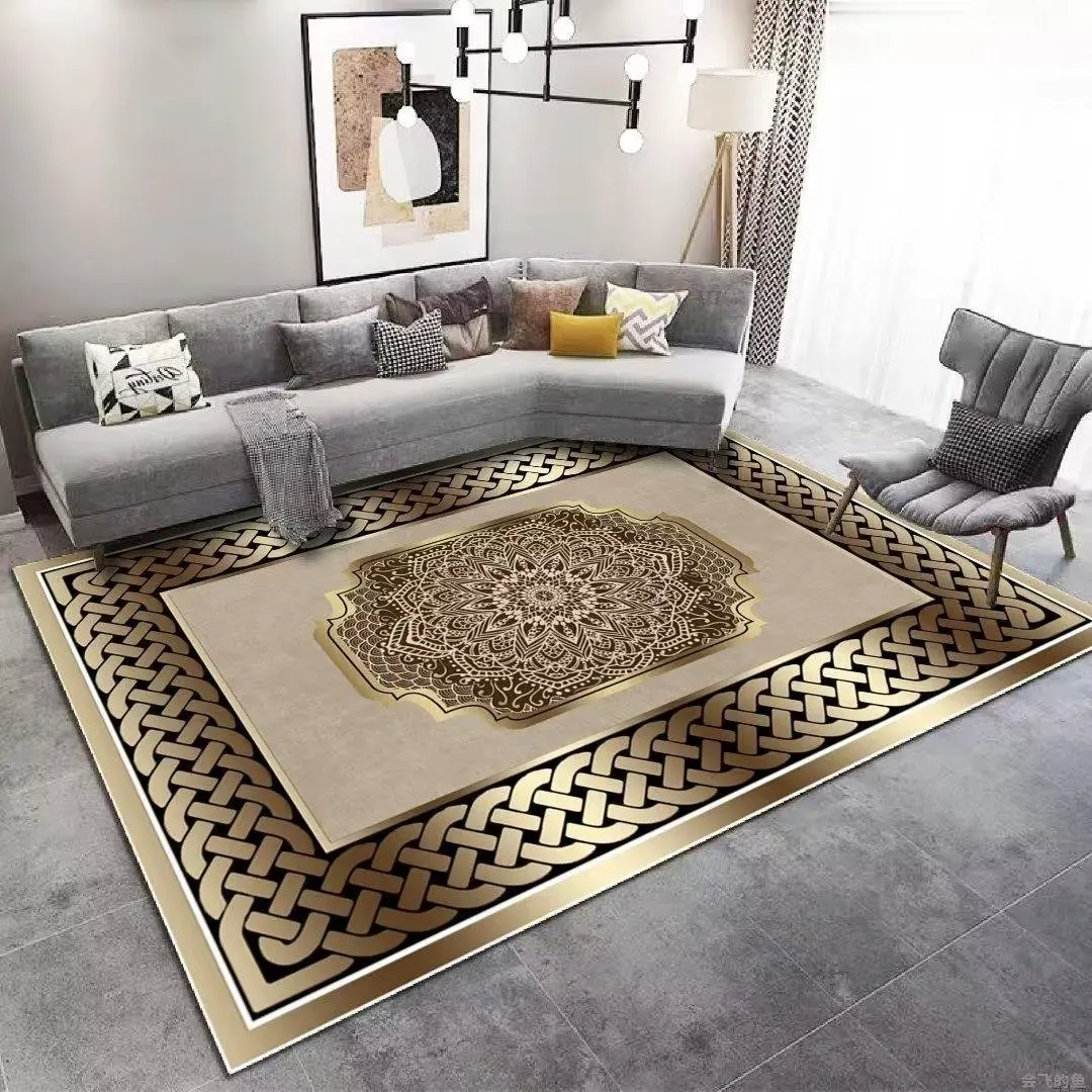 

Luxury Living Room Carpet Decoration Home Golden Carpets Large Size Sofa Area Rug Hotel Hall Floor Mat Soft Anti-slip Washable