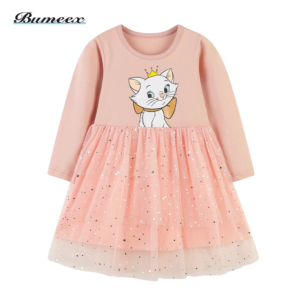 Bumeex-Girl-Dress-Cartoon-Cat-Pattern-Long-sleeved-Mesh-Kids-Child-Girl ...