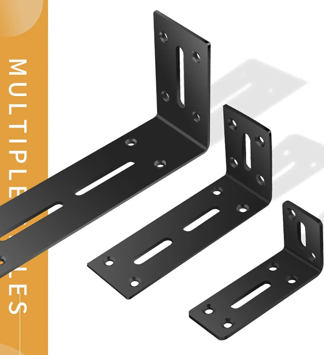 Stainless Steel Angle Bracket Furniture Hardware Angle Bracket Angled Furniture Hardware Angle Connector Black L-shaped heavy-duty 90 degree slotted corner bracket for DIY furniture repair rack