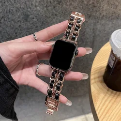 Elegant Women's Metal Strap with Gold Steel Bracelet Design - 42 - 44 - 45 - 49mm (Rose Gold Black)