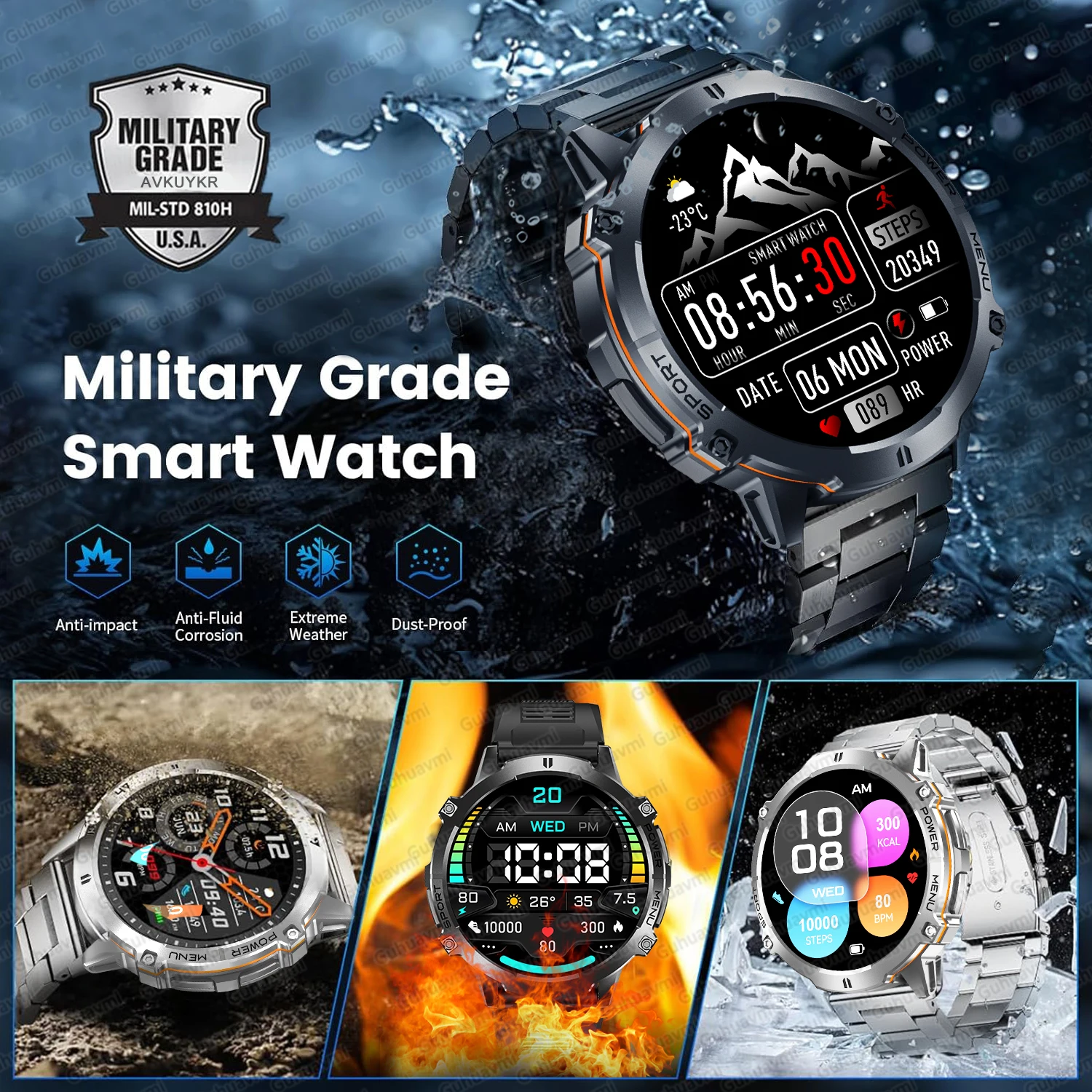 New T-Rex 3 Men Swim 1000mAh Battery Smart Watch IP69K&10ATM Waterproof GPS Compass Altimeter Call AMOLED Outdoors Sport Watches
