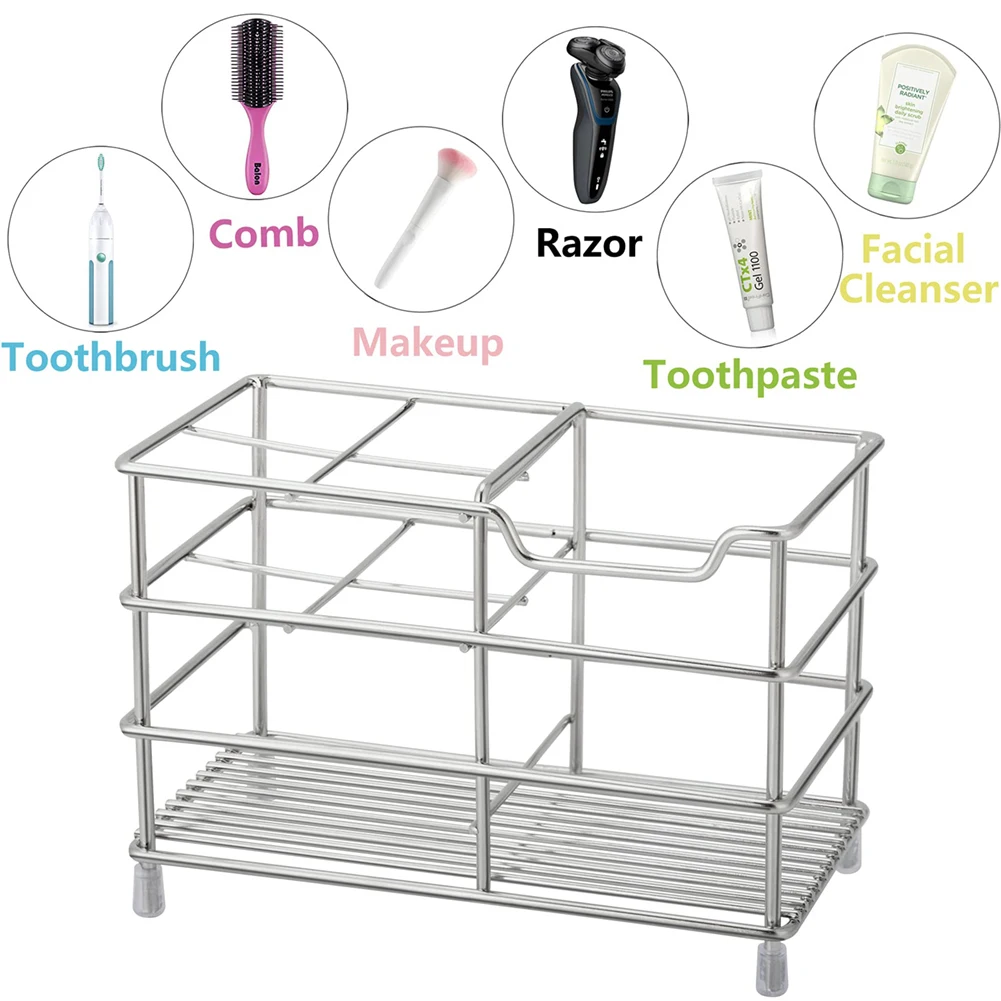 Toothbrush Holder Set Toothbrush Holder Bathroom 5 Slots Silver Stainless Steel Bathroom Accessories Countertop Pen Brush Organizer Bathroom Accessories
