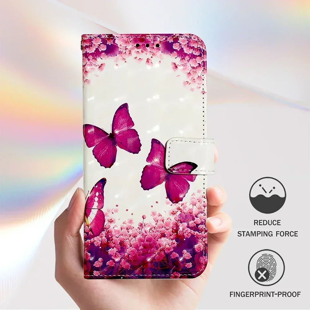 Charming Hand-Painted Leather Flip Wallet Case