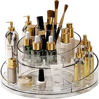 360 Rotating Makeup Organizer, Lazy Susan Turntable Cosmetics Storage Tray, 2 Layers Round Spinning Holder Organizer Case for 1