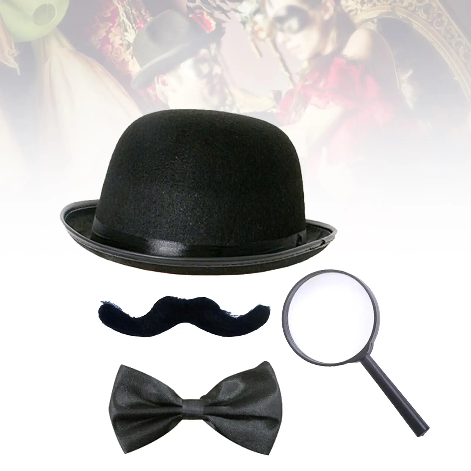 

Beard Bow Tie Hat Magnifying Glass Halloween Party Stage Play Performance Fancy Dress Nightclub Cosplay Detective Modern Era Set