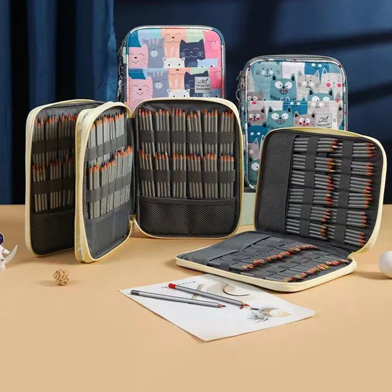 

Холщовая школьная сумка для хранения женских акварельных цветов, портативная Студенческая сумка для карандаша, 96/192 шт., цветные слоты, ручка, канцелярские принадлежности