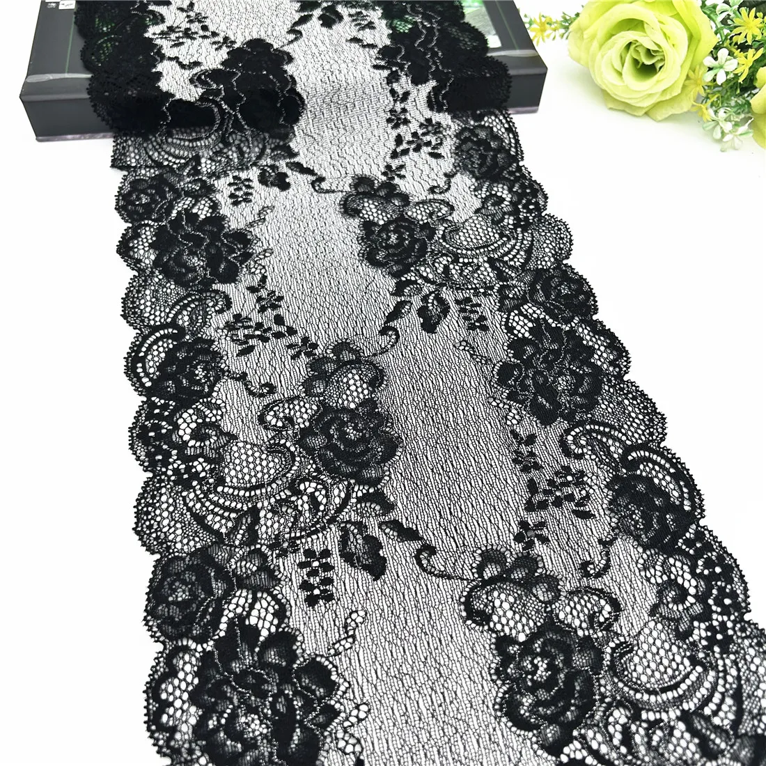 3y/lot Width 17.50cm White Black Elastic Stretch Lace Trim 1