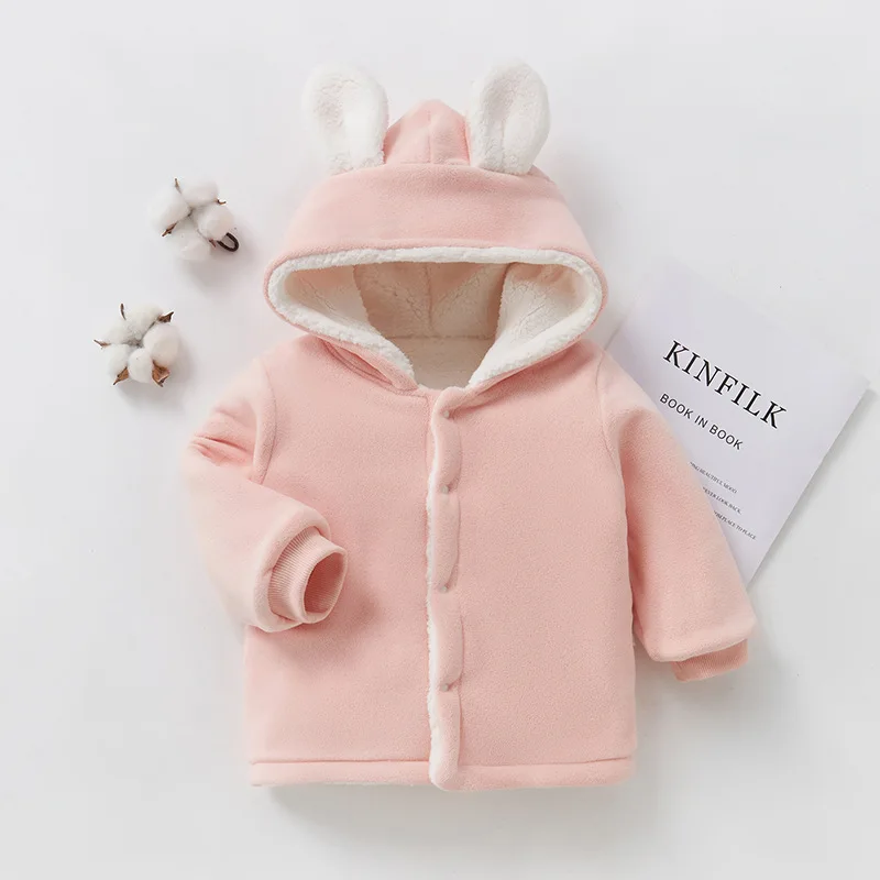 Baby Coat Autumn Winter New Hooded Children's Clothing Plush Warm Baby Clothes Boys Girls Solid Cotton Clothing Tops Ropa Bebe