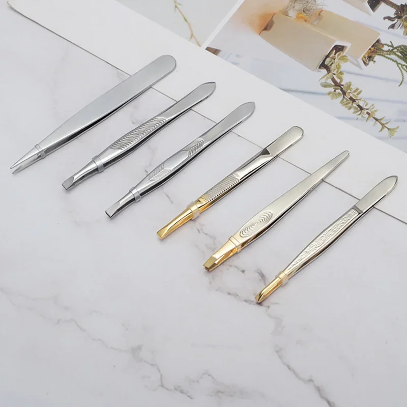 Stainless Steel Oblique Semi-gold Plated Eyebrow Tweezers Hair Trimmer Beauty Tools