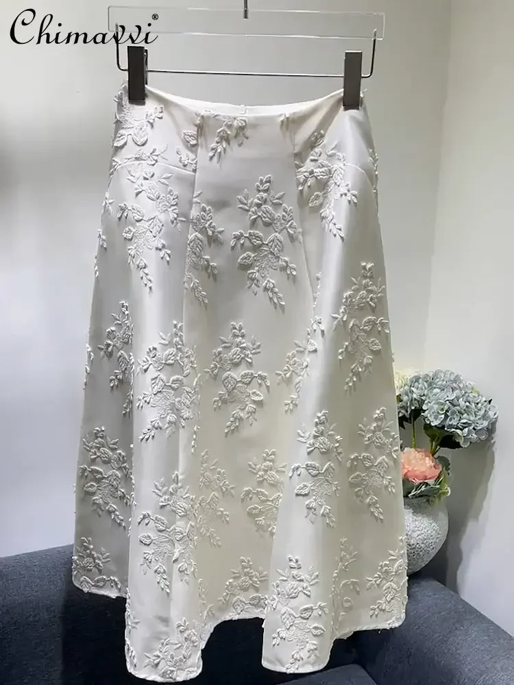 2023 Summer Clothes Fashion Design High-end A- Line Skirt Heavy Industry Commuting Elegant High-waist Slim-fit White Skirt Women