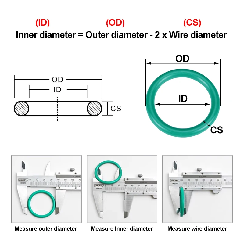 10pcs CS 5.0mm OD 16  100 mm 녹색 FKM 불소 고무 O 링 씰링 가스켓 절연 오일 고온 저항 녹색