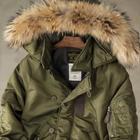 Amekaji Vintage N-2B Flight Jacket Men Winter New Multi-pocket Hooded Jacket Retro Casual Detachable Hood Zipper Cardigan Coat 1