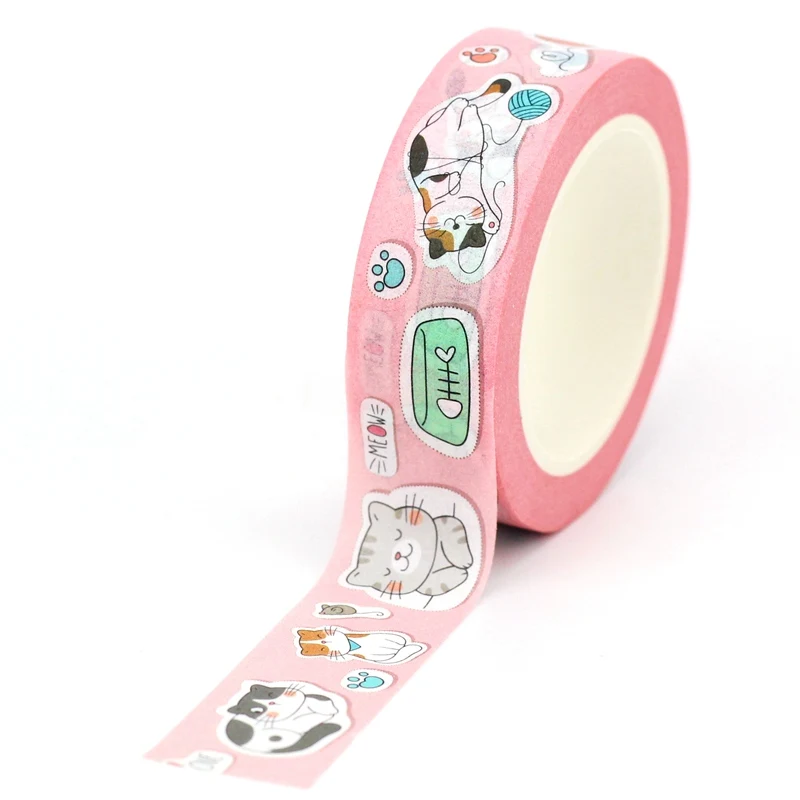NEW 1PC 10M Decorative Cute Cats Kawaii Animal Masking Paper Washi Tape Set for Scrapbooking Stickers Journaling Stationery 2