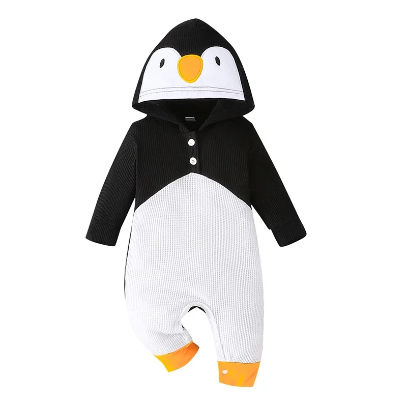 0-18M Toddler Baby Girls Boys Rompers Penguin Shape Buttons Hooded Long Sleeve Romper Winter Fall Clothes 2