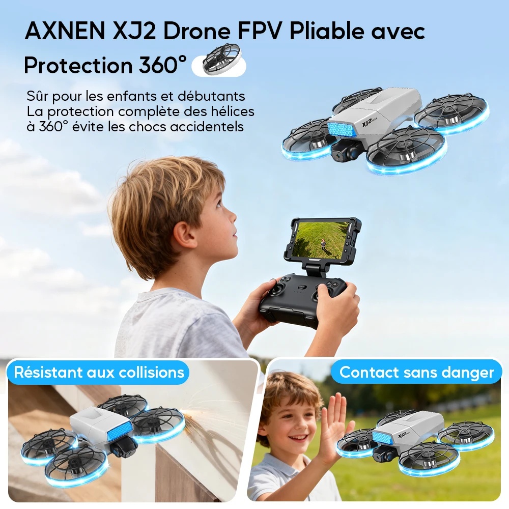 Gros plan sur le Mini Drone AXNEN XJ2 avec Caméra HD, idéal pour débutants