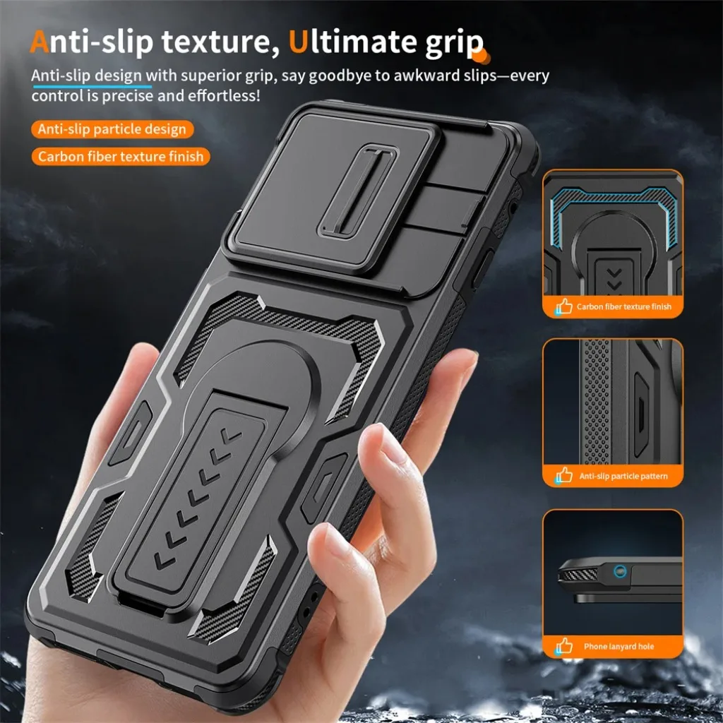 Durable Shockproof Case with Slide Camera Lens Cover and Kickstand