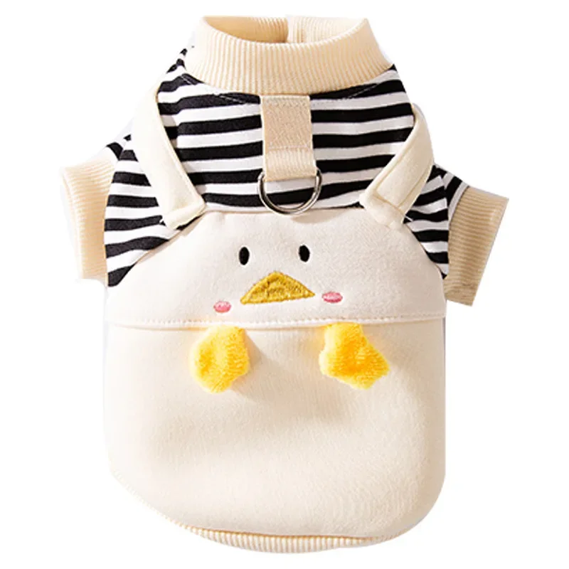 Pet clothes autumn and winter cute little penguin striped cartoon suspender two leg hoodie cat plush puppy