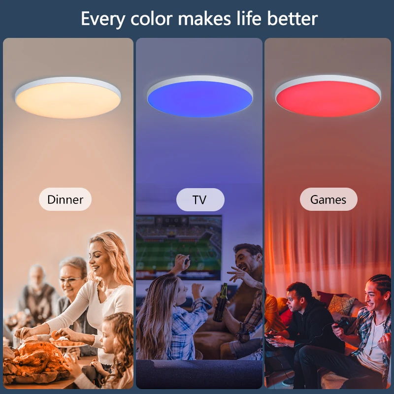 Manviv rgb inteligente lâmpada do teto com controle remoto app voz com alexa google controle 220v luzes para o quarto sala de estar