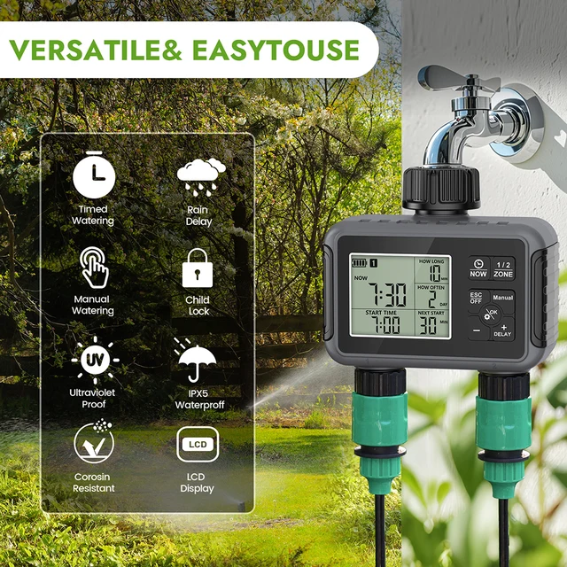 1/2/3-Outlets Automatic Water Timer Smart Irrigation Watering System Sprinkle Faucet Hose Programmer Timer for Garden Outdoor 2