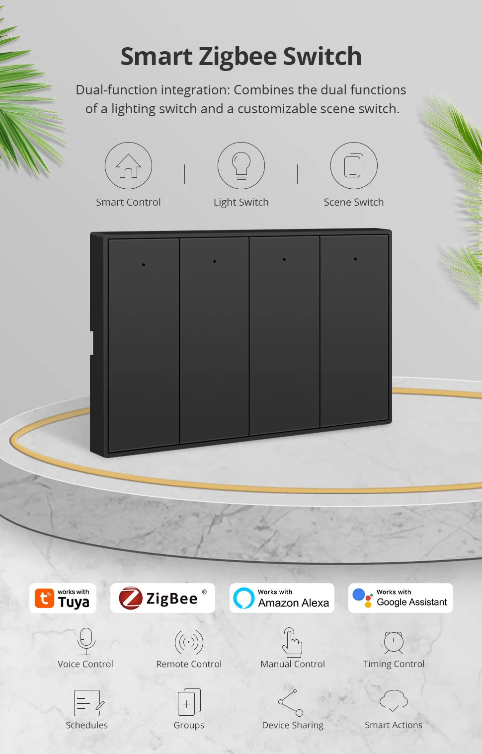 US AU Zigbee Wall Light Switch No Neutral With Neutral Works with Tuya Smartthin