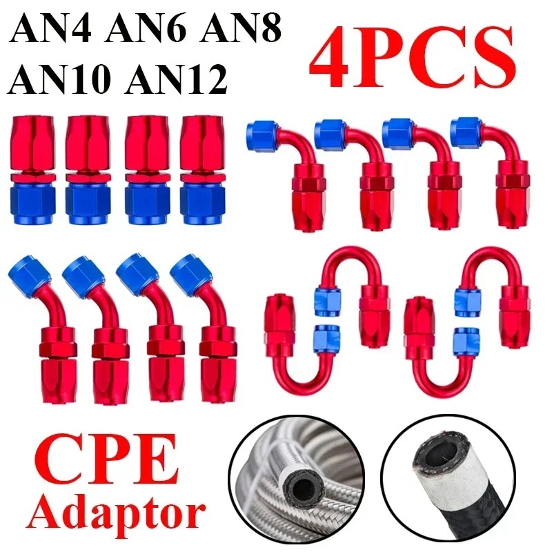 4X AN4 AN6 AN8 AN10 AN12 recto grados aceite combustible giratorio extremo de manguera accesorio manguera de aceite Kit de adaptadores de extremo rojo y azul