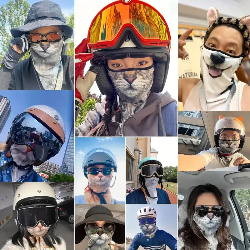 Ice Silk Animal Print Sun Protective Scarf Half Face Ear Loop Sunscreen Mask Breathable Neck Gaiter Outdoor Balaclava Mask