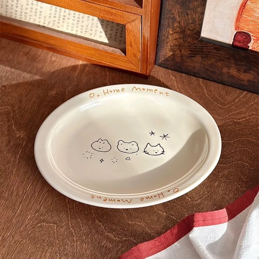 Cream Cat Oval Plate,Korean Plate,Tableware Cutlery Trays,Ceramic Dish Serving,Household Dessert Sushi Breakfast Fruit Plates 5
