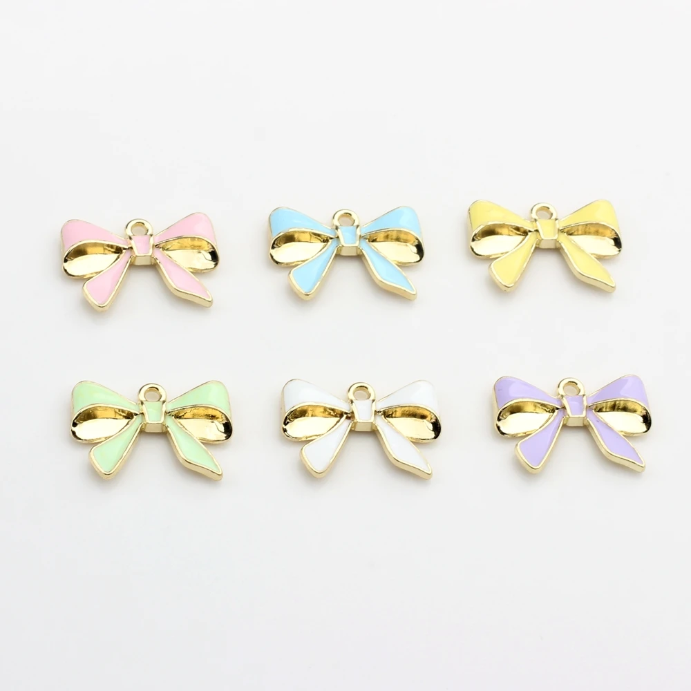 Zinc Alloy Color Spray Paint Enamel Mini Bow Charms Pendant 10pcs/lot For DIY Jewelry Making Accessories