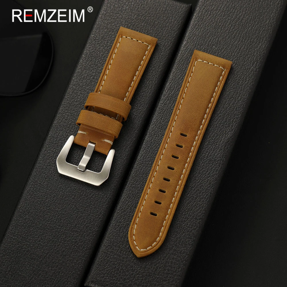 Vintage Crazy Horse Leather Watch Strap - Classic Sport Style Band