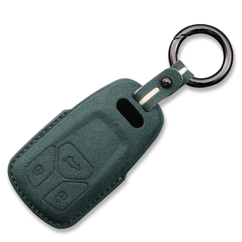 Premium Leather Suede Car Key Case Cover with Keychain Accessories