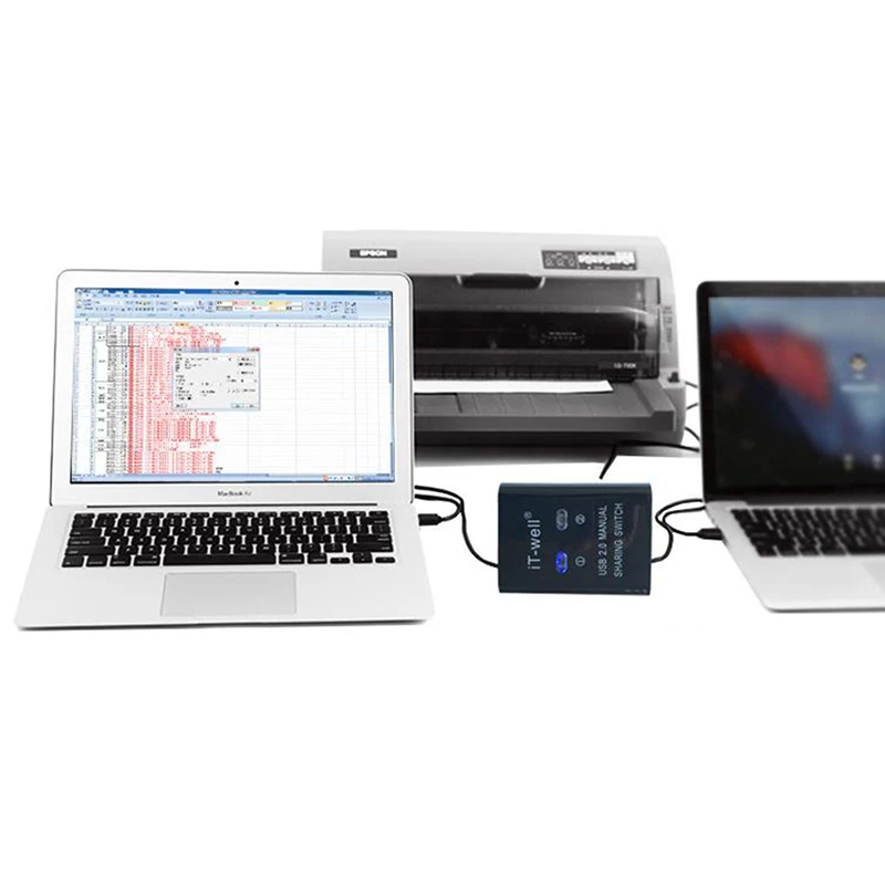 Smart Switches Push Button Switch USB Printer Sharing Device 2 In 1 Out 2-Port Manual Kvm Switching Splitter Hub Converter