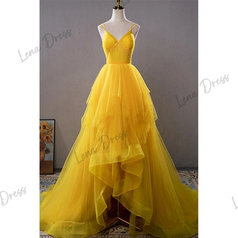 

Lena-2024 Evening Dress Ball Dress Layered Formal Dress Fine Shoulder Straps Yellow Beaded sheer