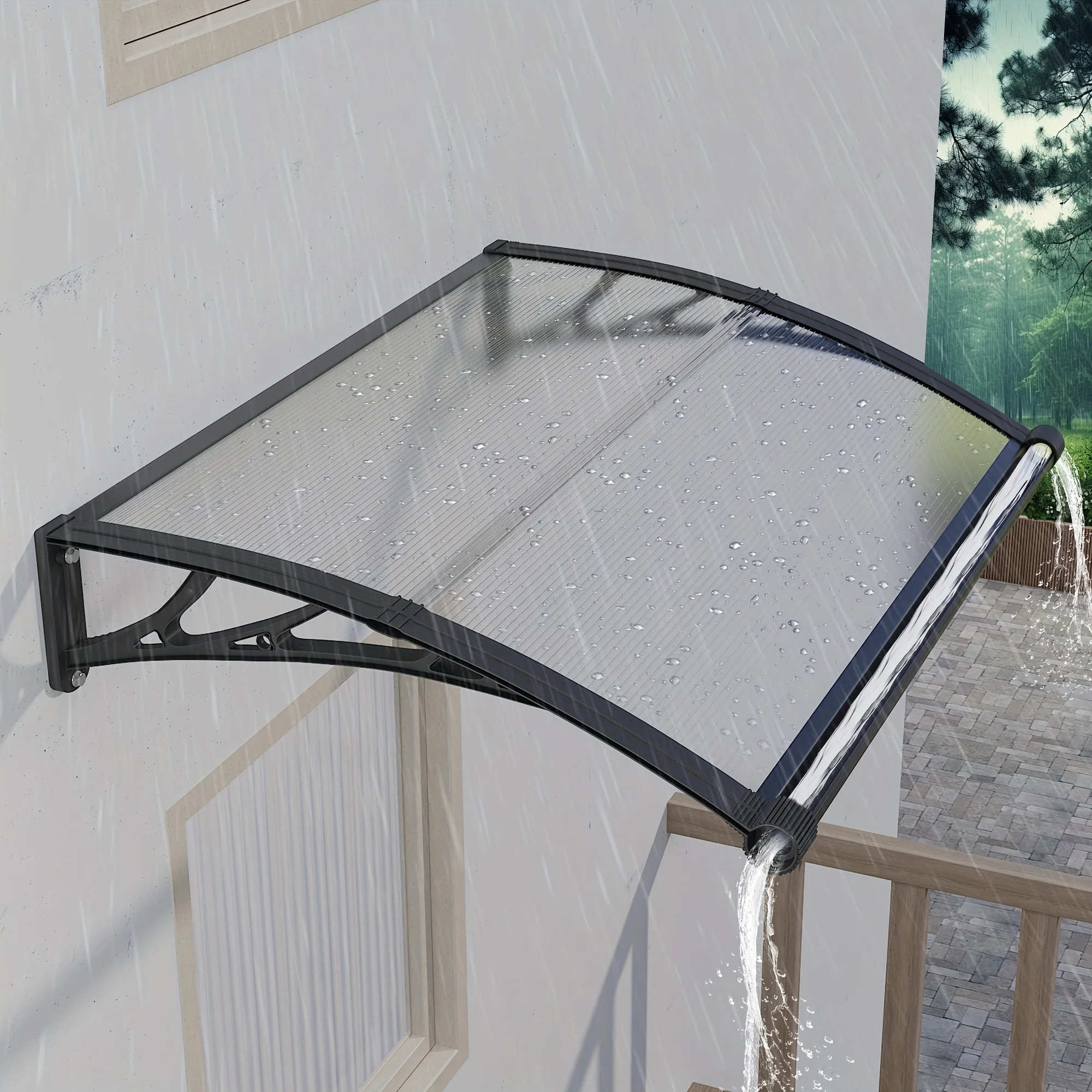 32/40/48/60/80 Inches Window Awning Door Canopy Exterior with Separate Drainage Gutter for Patio Yard Rain UV Overhang Awnings