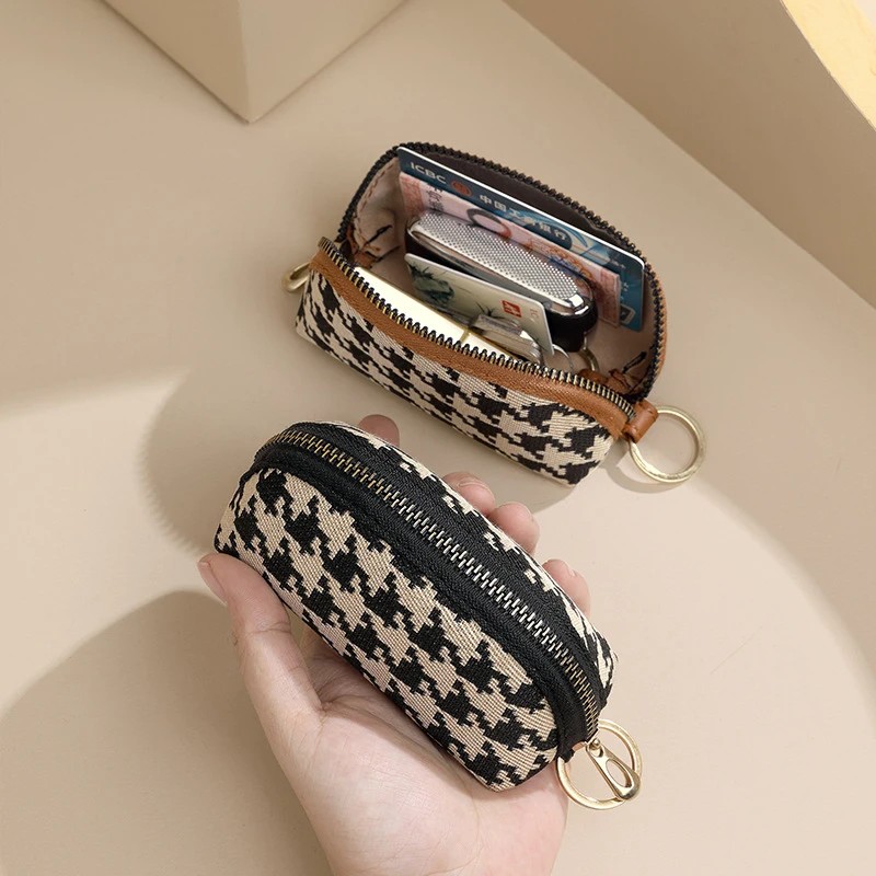 Fashion Houndstooth Coin Purse for Women Canvas Hand-held Car Key