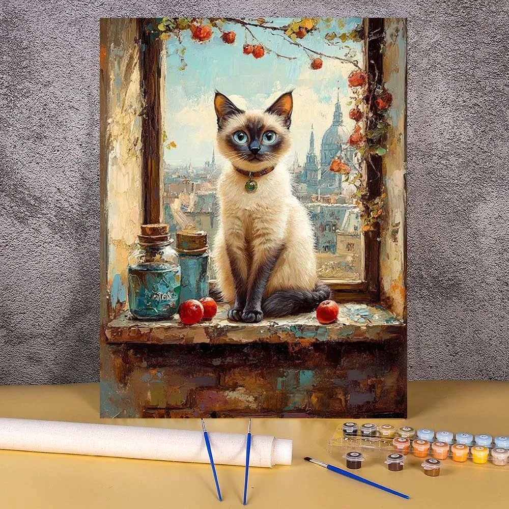 Oil Painting By Number Cat Animal Drawing On Canvas Digital Pictures Wall Art Hand Painted DIY Gift For Adults Home Decoration
