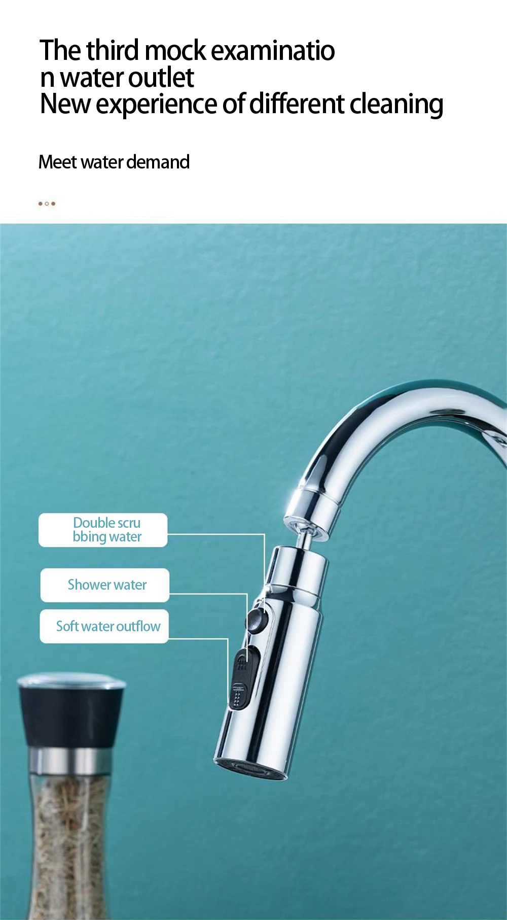 Description Picture 3 of itemKitchen Faucet Aerator 3 Modes Universal 360 Rotating Anti-Splash Faucet Extender Washbasin Saving Water Tap Filter Nozzle