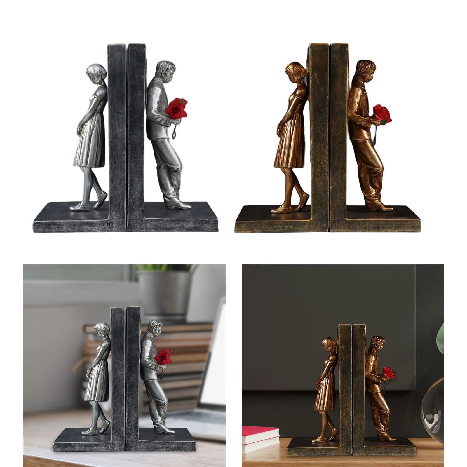 Decorative Bookends for Heavy Books Couple Figurine for Desktop Ornament