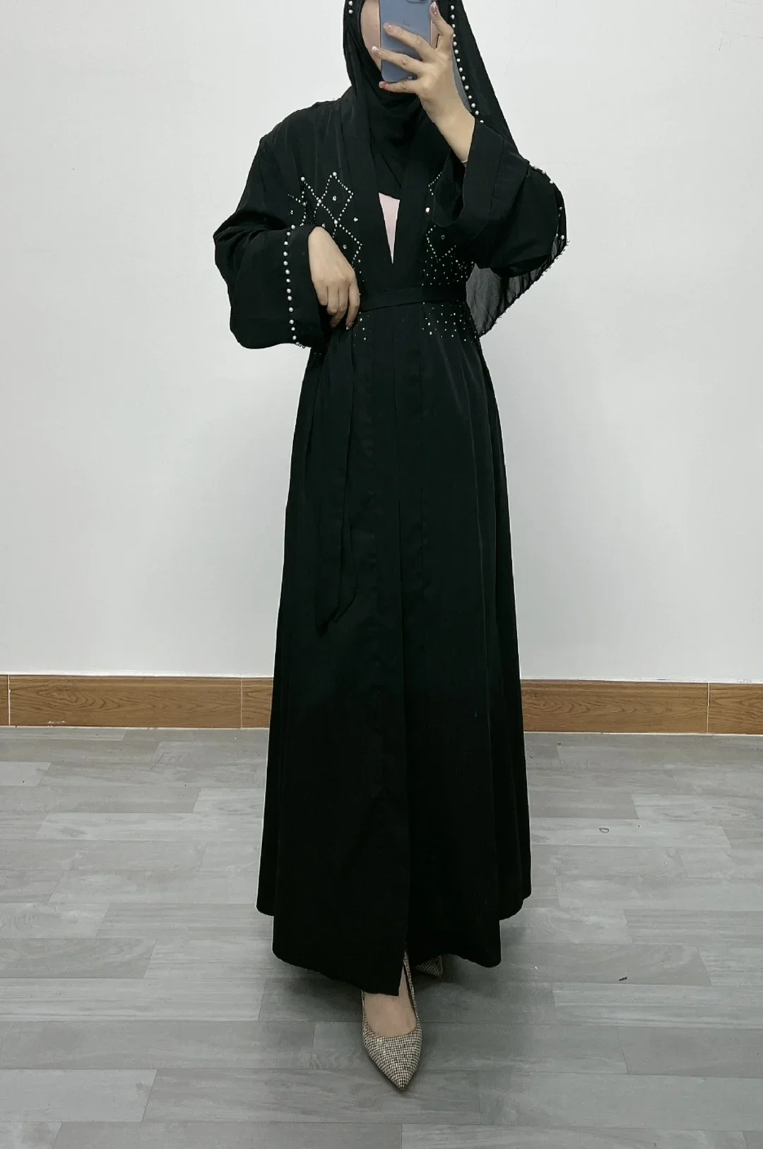 여성용 우아한 그물 컬러 비즈 라인 스톤 레이스 가디건 로브, 아랍, 중동 패션, Jalabiya