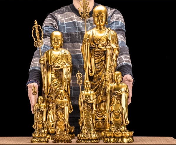 

TOP GOOD TALL Ksitigarbha Bodhisattva Buddha figure # Buddhist disciple HOME family Protection FENG SHUI copper statue 24 CM