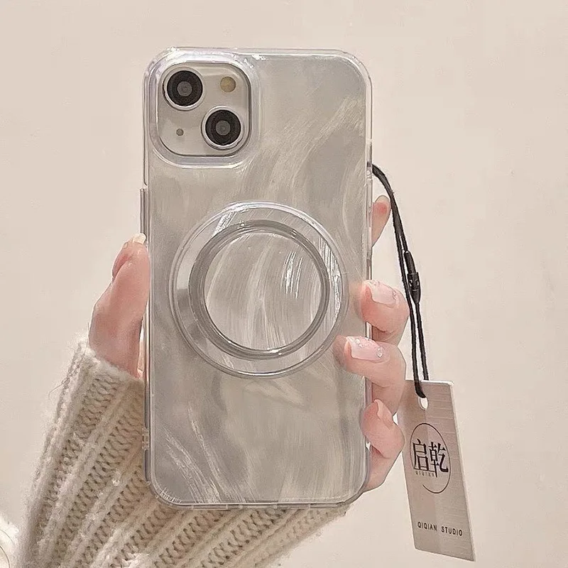 Glitter Round Grip Magnetic Holder Laser Lining Phone Case with Magsafe Compatibility