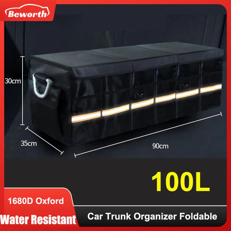 

100L Car Trunk Organizer Foldable Cover Large Capacity Collapsible Strong Storage Box Car Cargo Trunk Bag with Lid For Sedan SUV
