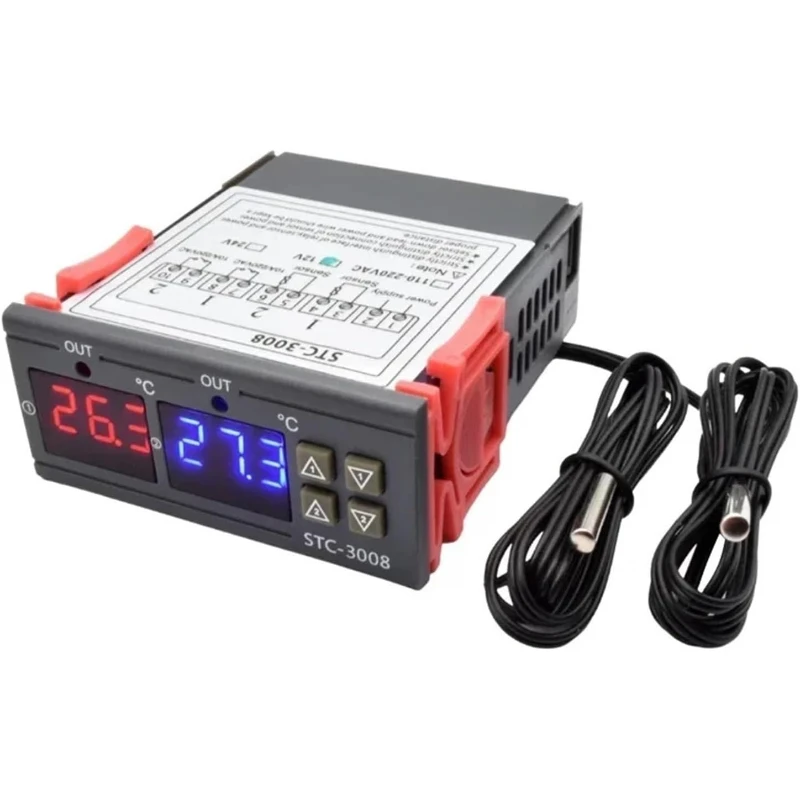 STC3008DualDigitalTemperatureControllerTwoRelayOutput12V220VThermoregulatorThermostatWithHeaterCoolerSTC-3008