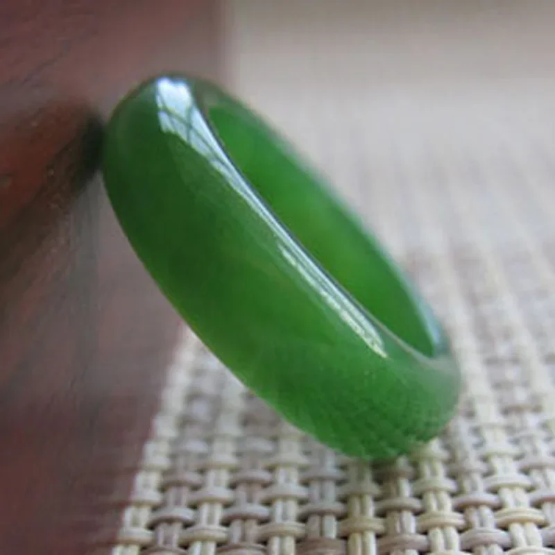 Jade Ring Natural Green Hetian Jadeite Amulet Hand Carved For Women Men