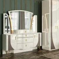 Un cadre en bois doré de luxe Royal, ensemble de lit Double King Size, maison Villa, Design moderne classique, ensembles de chambre à coucher complets en bois, meubles 6