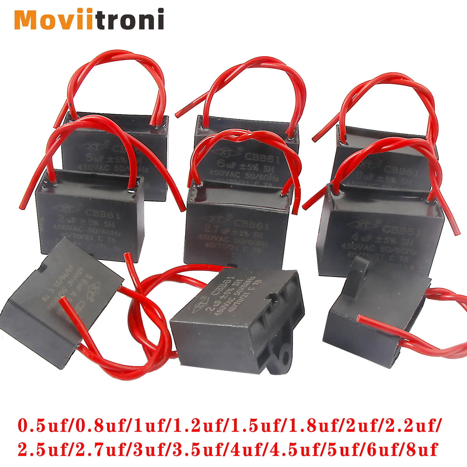 CBB61 Capacitor 5pcs 450vac Fan Motor Run Starting 0.5uf 1uf 1.5uf 3uf 4uf 8uf