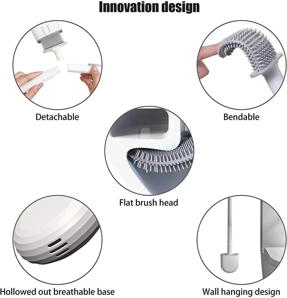 Description Picture 5 of itemSilicone Toilet Brush Cleaner Hanging Long Handle Flexible Brush Cleaning Quick Drying Holder Bathroom Toilet Set Accessories