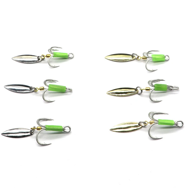 50pcs Noctilucent 3x Strengthen Treble Hooks Noise Revolve Sequins Blood  Trough Fishhooks Metal Jig Tail Hook